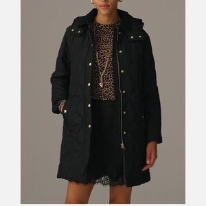 Black quilted J crew mid length jacket, size M (runs large)